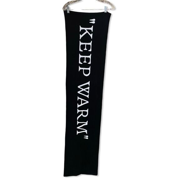 OFF-WHITE Keep Warm Scarf Black Scarf White text reversible Revolve FWRD $450 - Picture 6 of 8